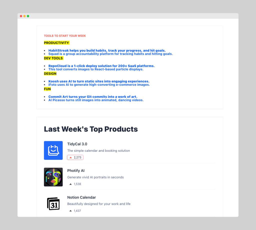 We were featured in the day-after email on Product Hunt