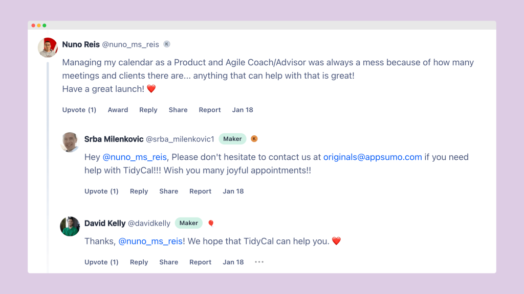 Our engagement with users on TidyCal