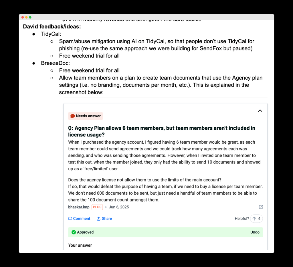 Ideas that I think about for our product planning
