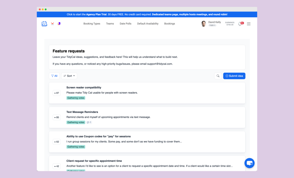 Our TidyCal feature requests