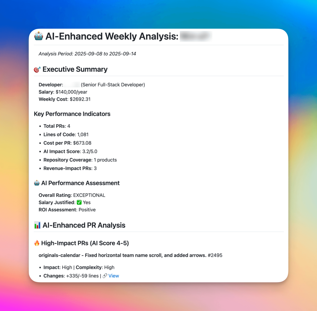 AI developer analysis for a team member